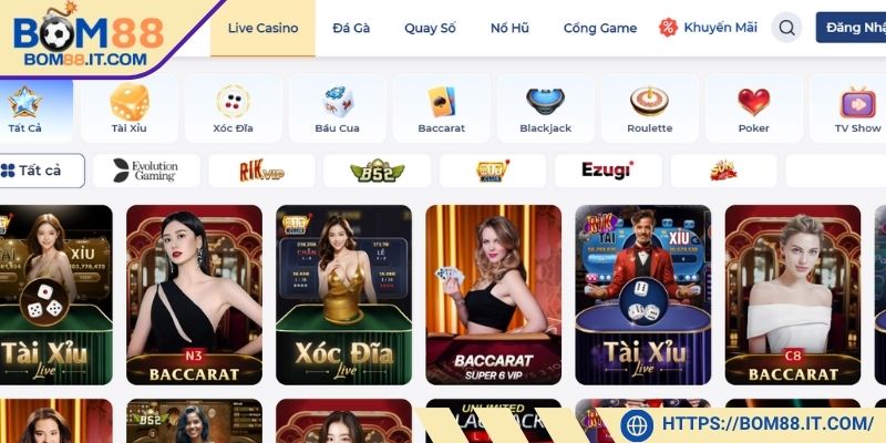 Sảnh Casino BOM88 điểm cược mô phỏng lại không khí sôi động sòng cược